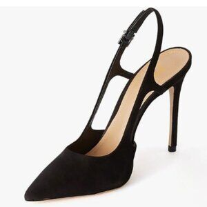 FOWT Black Stiletto High Heel Pointed Toe Slingback Pumps Slip on Prom Shoes